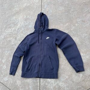 Nike Navy Blue Embroidered Logo Full Zip Hoodie Medium